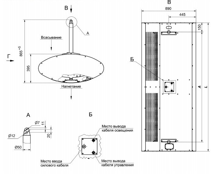 Габаритные размеры тепловой завесы Тепломаш КЭВ-П6131А
